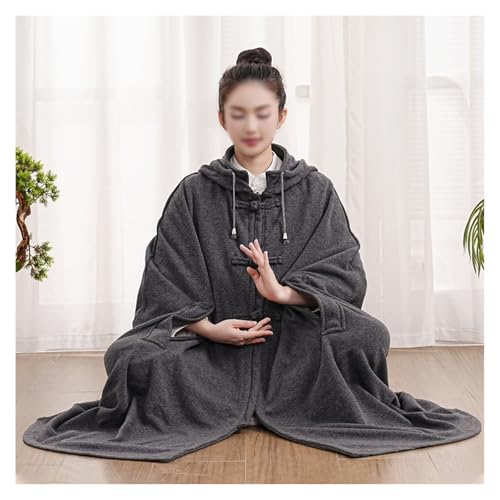 Meditation Hooded Cloak Coat Women Men Unisex Loose-Fit Prayer Robe Plush Comfortable Warm Clothing - color: Gray, size: X-Large