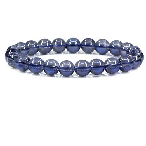 Amandastone Natural Gemstone 8mm Round Beads Stretch Bracelet 7 Inch - color: Aqua Blue Aura Clear Quartz