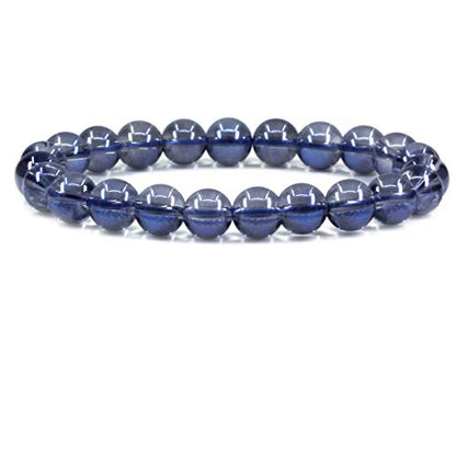 Amandastone Natural Gemstone 8mm Round Beads Stretch Bracelet 7 Inch - color: Aqua Blue Aura Clear Quartz