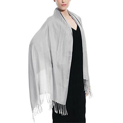 Glory Max Women Large Soft Silky Pashmina Shawl Wrap Scarf in Plain Solid Colors - color: Silver
