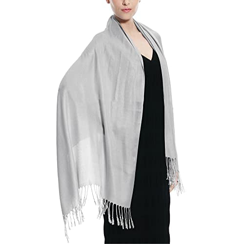 Glory Max Women Large Soft Silky Pashmina Shawl Wrap Scarf in Plain Solid Colors - color: Silver