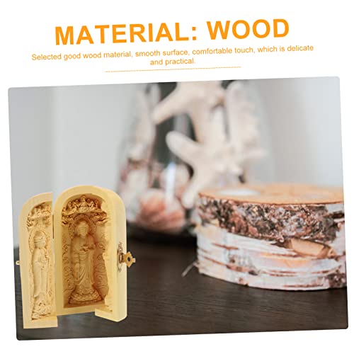 Wood Buddha Statue Figurine Yellow Cedar Tabletop Decor Zen Design Small Wood Carving for Home Decoration and Spiritual Serenity