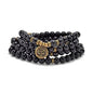 108 Natural Stone Mala Beads Yoga Jewelry Meditation Bracelet Necklace with om Charm - style: Black Agate