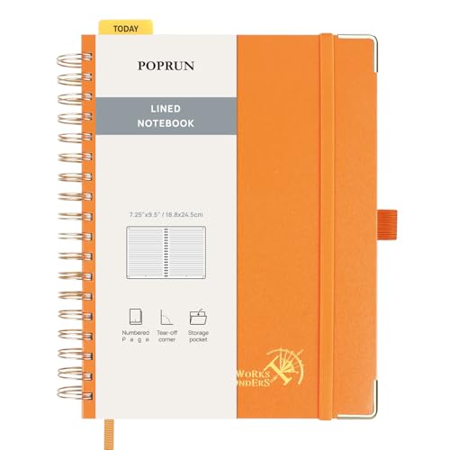 POPRUN Lined Spiral Journal Notebook for Women & Men, B5-7.25 x 9.5in, 220 Pages, 120 GSM College Ruled Notebooks, Hardcover Journals for Work, School, Note Taking Writing, Journaling, Orange - color: Orange, size: 7.25 x 9.5 inches