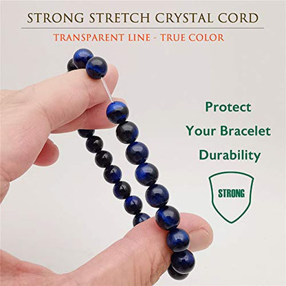 Morchic 8mm Genuine Gemstone Stretch Bracelet for Women Men Unisex, Natural Energy Crystal Stone Beads, Classic Simple Design Cuff Birthday Gift 7.5 Inch - color: Blue Tiger Eye