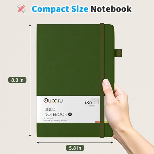 Oucaru Lined Journal Notebook, 16 Pack, 180 Pages, A5 Journals for Writing, 100 GSM Thick Paper, Small Notebooks Daily Journal for Women Men Work, Business, School, Travel Supplies - color: Army Green