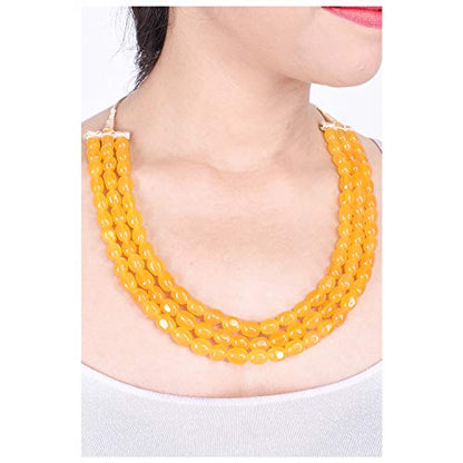 Ratnavali Jewels Quartz Multi Layer Strand Mala Beads Party Wear Necklace Jewelry Women RV3415 - color: Yellow
