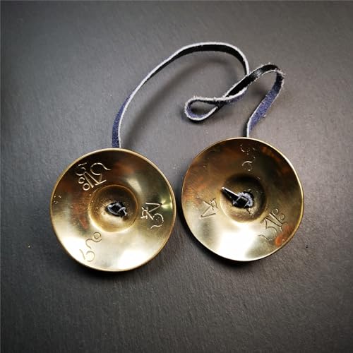 Tibetan Tingsha Bell Set - Tibetan Cymbals - for Sound Healing, Yoga, Meditation, and Mindfulness,Handmade in Nepal,Made of Bronze,Om Mantra Pattern,6.5cm/2.6 inch - color: 9-Bronze-Om-6.5cm