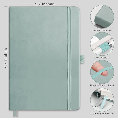 RETTACY Dotted Journal Notebook, 192 Pages, A5 Medium Size (5.7'' x 8.3''), Leather Hardcover, 100 GSM Thick Paper, for Journaling, Planning, Tracking (Blue-gray) - color: Blue-gray, style: Dotted