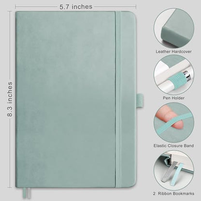 RETTACY Dotted Journal Notebook, 192 Pages, A5 Medium Size (5.7'' x 8.3''), Leather Hardcover, 100 GSM Thick Paper, for Journaling, Planning, Tracking (Blue-gray) - color: Blue-gray, style: Dotted