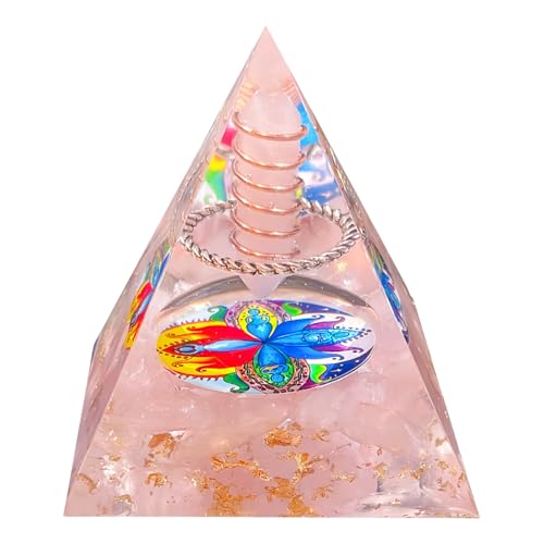 Crystal Column Orgone Pyramid Energy Generator,Natural Pink Crystals Orgonite Crystal Healing Pyramid,for Reduce Stress, Balance Chakra,Meditation Attract Luck,Accumulate Wealth Health(6cm) - color: Pink