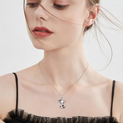 Animal Necklace 925 Sterling Silver Pendant Jewelry Gift for Women Animal Lover - style: Cow