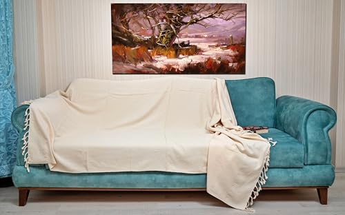 Bersuse 100% Cotton Ventura XL Throw Blanket for Couch - 100% Cotton - 60x90 Inches, Ivory - color: Ivory