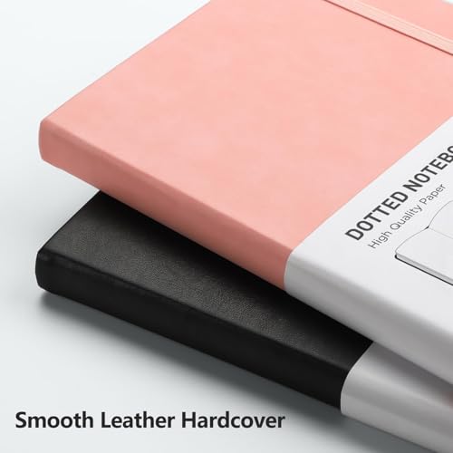 RETTACY Dotted Journal Notebook, 2-Pack, 160 Numbered Pages per Pack, A5 Medium Size (5.7'' x 8.3''), 120 GSM Thick Paper, Leather Hardcover, for Journaling, Planning, Tracking (Pink & Pink) - color: Pink & Pink, style: Dotted