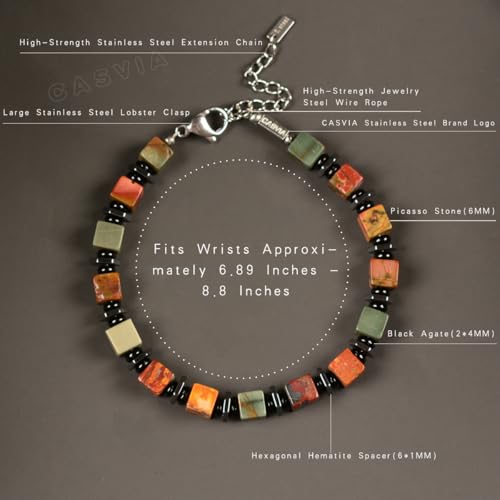 original beaded bracelets for men Picasso jasper mens bracelet with hematite and black onyx spacers stainless steel adjustable chain Handmade Viking style Great for yourself or friends