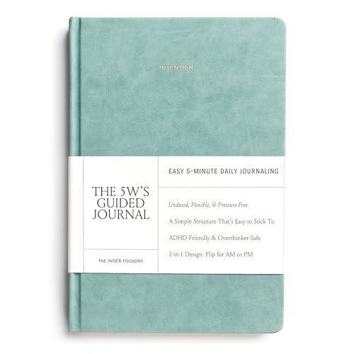 5 Minute Daily Guided Journal for Women | Low Pressure Self-Care and Wellness Journal with Prompts – 2 Sided AM & PM Entries and Brain Dump | Anxiety Relief Item & ADHD Friendly Gift - The 5W's Guided Journal - color: Duck Egg Blue
