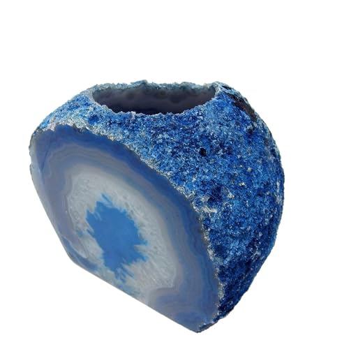AMOYSTONE Large Raw Agate Candle Holder 2-2.5lb, Collector's Ritual Centerpiece for Spiritual Healing Gifts Decor - color: Blue, size: 2-2.5 Pounds