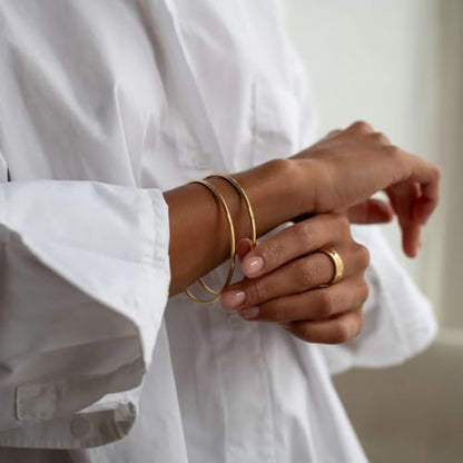 POTESSA 18K Gold Plated Cuff Bracelets Adjustable Dainty Bangle Handemade Jewelry for Women - style: Thin Round