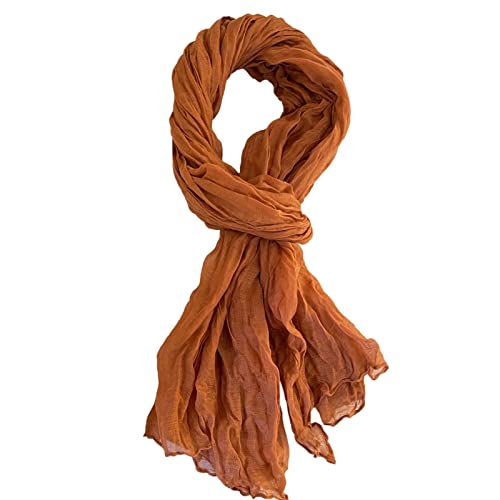 Summer Cotton Blend Crinkle Vintage Soft Scarf Fashion Solid Scarf Wrap Shawl - color: Orange