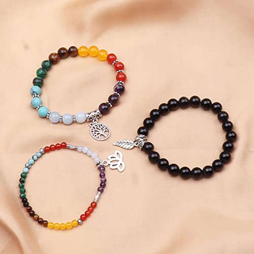 Tree of Life Yoga Healing Stone Bracelets,Multilayer Lotus Chakra Stone Reiki Bracelet Sets,Anxiety Crystal Natural Stone,for Women Stress Relief - style: Chakra+Golden Obsidian
