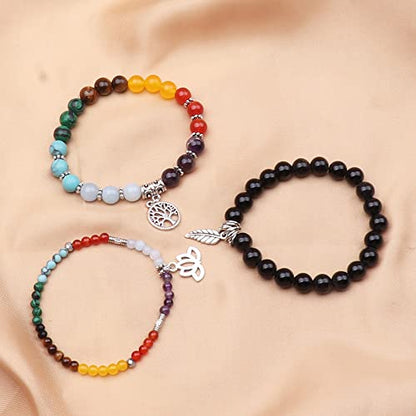 Tree of Life Yoga Healing Stone Bracelets,Multilayer Lotus Chakra Stone Reiki Bracelet Sets,Anxiety Crystal Natural Stone,for Women Stress Relief - style: Chakra+Golden Obsidian