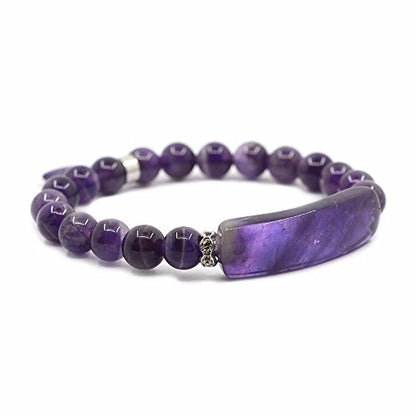 Justinstones Gem Semi Precious Gemstone Love Heart Charm Stretch Beaded Bracelet Unisex - color: Amethyst