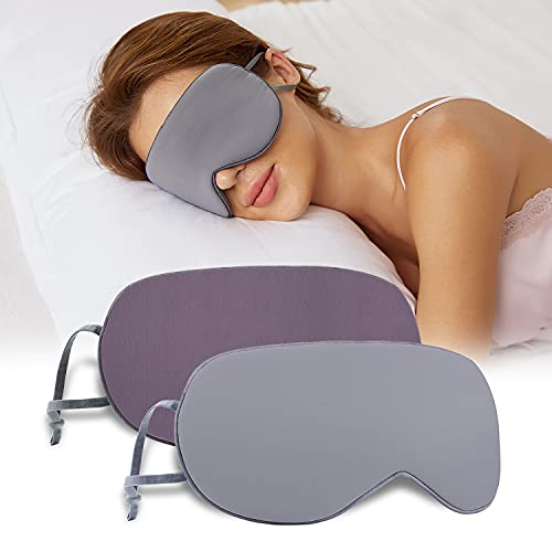 Sleeping Mask 2 Pack, Warm, Cool Double-Sided Use of Sleep Mask, Super Soft Blindfold with Adjustable Strap, Block Out Light, Comfort Sleep Eye Mask for Travel Meditation Nap - color: Dark Gray/Light Gray + Purple/Pink