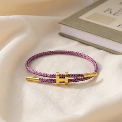 OSIRIDEH2 Bracelet with Adjustable Design Polished H Shape Buckle, Bracelets for Women, 18k Gold-plated Buckle Design Titanium Steel Wire Rope Women's Gift Jewelry - color: Purple Gold