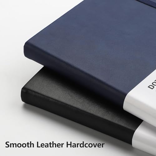 RETTACY Dotted Journal Notebook, 192 Pages, A5 Medium Size (5.7'' x 8.3''), Leather Hardcover, 100 GSM Thick Paper, for Journaling, Planning, Tracking (Navy Blue) - color: Navy Blue, style: Dotted