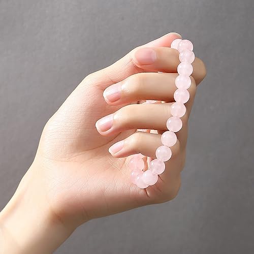 MAIBAOTA Healing Crystal Bracelet for Women Men, 8/4 mm Natural Stone Beaded Bracelets, Jewelry Birthday Gifts, Round Gemstones Stretch Bracelets - color: Pink-Rose Quartz, size: 8 mm