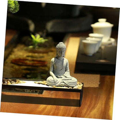 Uonlytech Zen Style Sandstone Buddha Figurine Desktop Decor for Home Office Meditation Balcony Bonsai Decoration Chinese Indoor Micro Landscape Statue