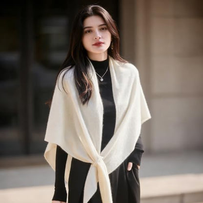 Cashmere Blend Shawl Wraps for Women,Cashmere Poncho Pashmina for Women Travel Scarf for All-Season with Gift Box - color: White