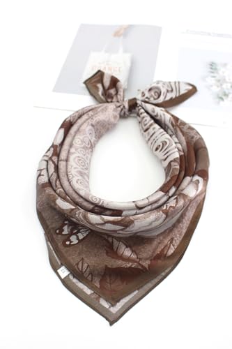 ANDANTINO 100% Mulberry Silk Square Scarf for Hair-25.6" X25.6'' Women Men Natural Silk Neckerchief Digital Printed Headscarf - color: Flowers-coffee
