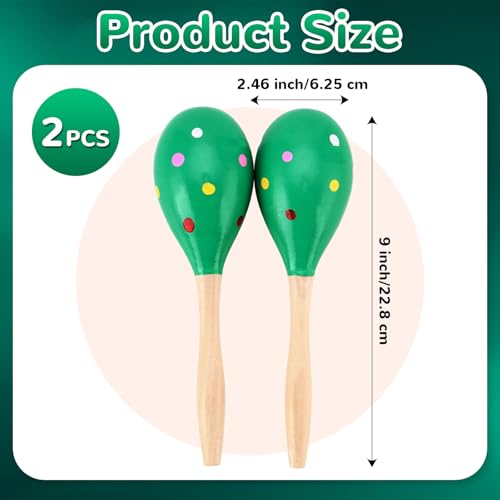 2 Pcs Maracas, 9 Inch Hand Percussion Rattles, Wooden Rumba Shaker Hand Musical Instruments with Clear Rhythm for Music Learning (Green-9 Inch) - color: Green-9 Inch