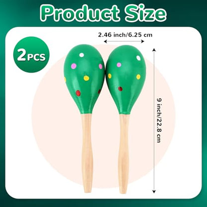 2 Pcs Maracas, 9 Inch Hand Percussion Rattles, Wooden Rumba Shaker Hand Musical Instruments with Clear Rhythm for Music Learning (Green-9 Inch) - color: Green-9 Inch