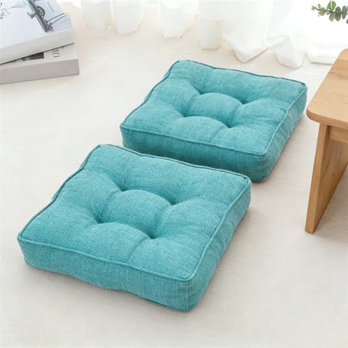 Meditation Floor Pillow Set of 2 Square Large Pillows Seating for Adults Tufted Corduroy Floor Cushions for Living Room Yoga Tatami Blue - color: Blue, size: 16 x 16 Inch(Pack of 2)