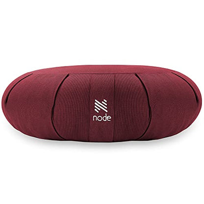 Zafu Meditation Cushion, 15" Round Buckwheat Yoga Pillow with Organic Cotton Cover - Burgundy