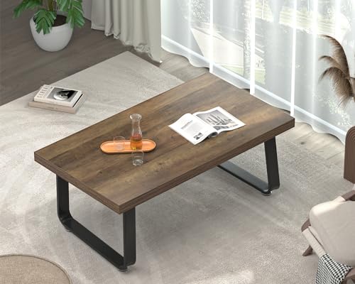 HSH Farmhouse Modern Simple Oak Center Table - Industrial Minimalist Rectangle Living Room Coffee Table, Wood and Metal, Rustic Oak, 39 in - color: Rustic Oak, size: 39 Inch