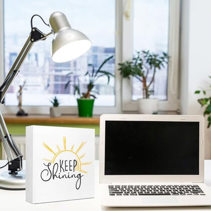 Wooden Box Sign "Keep Shining" 5x5x1 INCH, Inspirational Quote Decor, Uplifting Message Plaque, Rustic Encouragement Sign for Office Desk, Teacher Gift Idea Motivational Display - style: Keep Shining