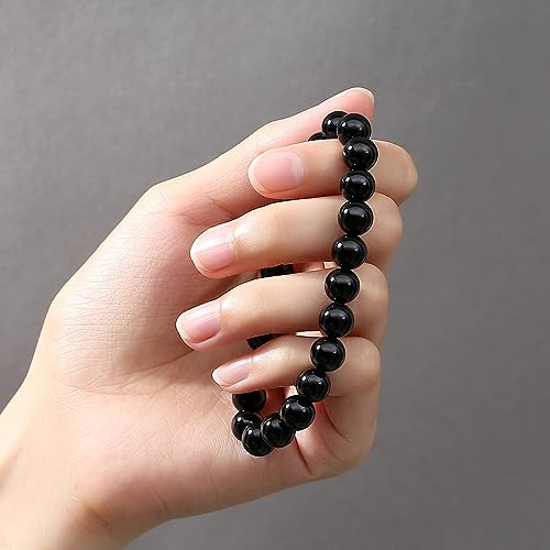 MAIBAOTA Healing Crystal Bracelet for Women Men, 8/4 mm Natural Stone Beaded Bracelets, Jewelry Birthday Gifts, Round Gemstones Stretch Bracelets - color: Black-Obsidian, size: 8 mm