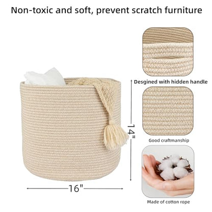XUANGUO Cotton Rope Basket For Girls Boys Kids 16”X14” Baby Laundry Basket Nursery Bin Round Woven Baskets Organizer For Storage Toys Blankets Shoes Clothes oatmeal