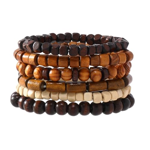 MILAKOO Mens Beaded Bracelets Tribal Wooden Elastic Adjustable Prayer Beads Wrap Cuff for Women - color: E: 6pcs