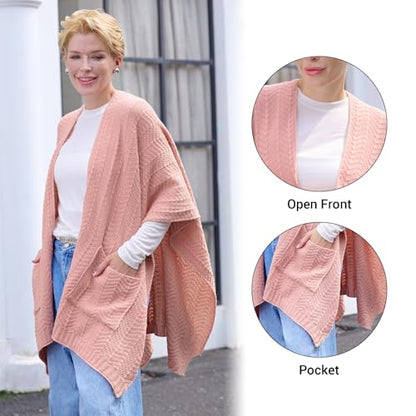 MissShorthair Knit Shawl Wraps for Women Boho Crochet Shawls Cape Open Front Cardigan - color: Wraps Pink