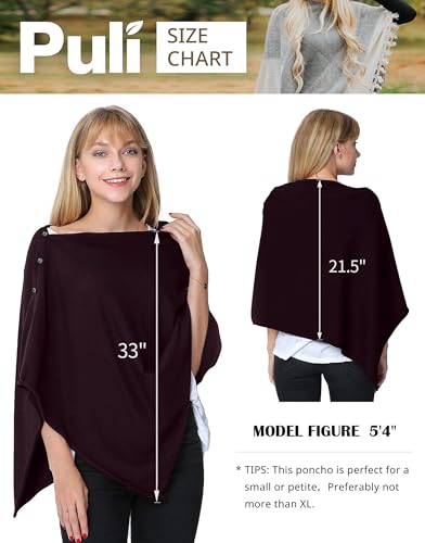 PULI Women's Versatile Knitted Shawls Scarf Poncho Sweater with Buttons Lightweight Spring Summer Fall Wraps - color: A-burgundy