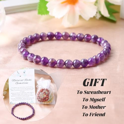 Handmade Stretch Elastic Bracelet Natural Stone Crystal Healing Power Energy Gifts for Reiki Nature's Beauty and Spiritual Essence Unisex 6mm - color: Amethyst