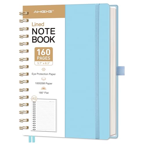 Spiral Journal Notebook, 160 Lined Pages, A5 Medium Size (5.7'' x 8.3''), for Men & Women, Journaling, Writing, Work & Office, Hardcover, 100 GSM Thick Paper (Light Blue) - color: Light Blue
