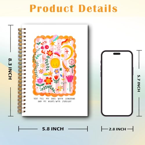 JINYO Boho Sunshine Notebook, Abstract Floral Journal, Boho Office Supplies, Cute Journals for Women, You Fill My Days With Sunshine Colorful Spiral Notebooks 5.5x8.3 Inch - color: white Sunshine Notebook