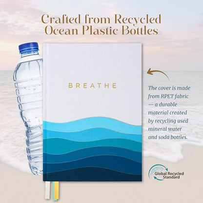 90-Day Guided Mental Health Journal with Daily Prompts for Anxiety, Stress Relief & Self Care – Mindfulness, Healing & Emotional Wellness – Cover Made from Recycled Ocean Plastic - color: Blue, White
