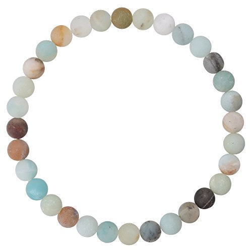 BRCbeads Gemstone Bracelets Natural Gemstone Birthstone Handmade Healing Power Crystal Beads Elastic Stretch 7.5 Inch Gift Box Unisex - color: Matte Amazonite