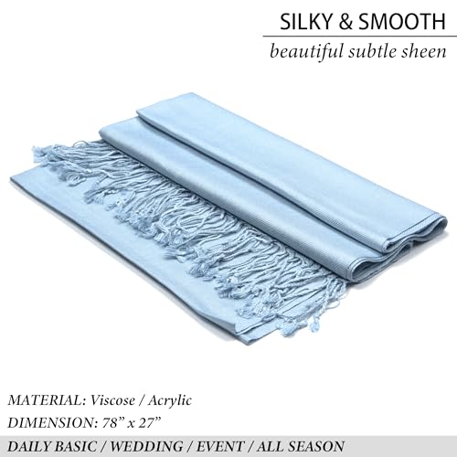 Achillea Lightweight Pashmina Scarf for Women – Soft Silky Shawl Wrap for Evening Dresses, Bridesmaids & Everyday Wear - color: Light Blue